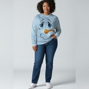 SHEIN Blue Playful Face Long Sleeve Tee